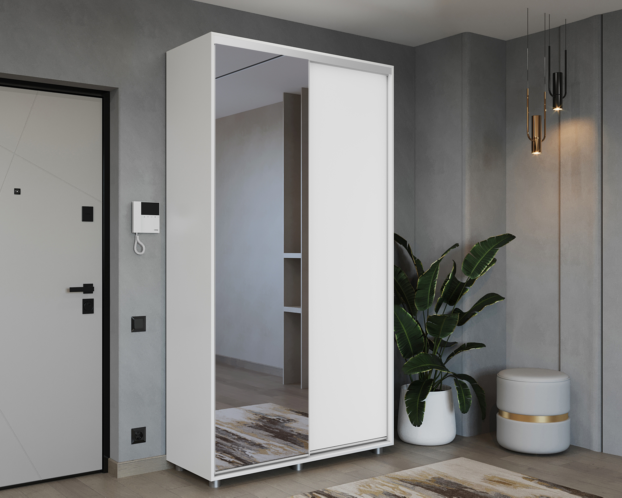 Шкаф-купе PRIME, 160х60х230 Белый с зеркалом