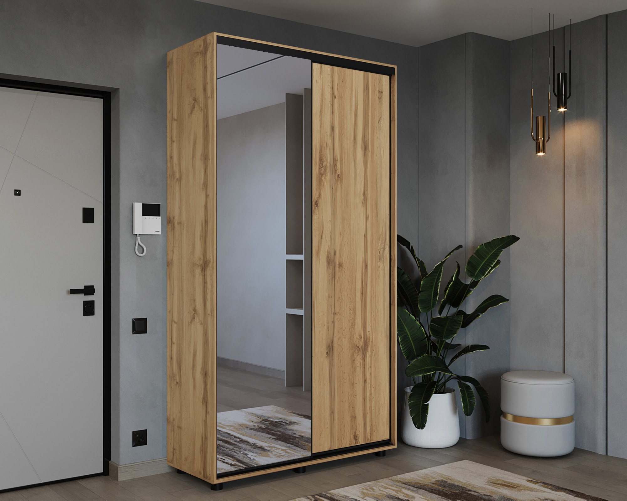 Шкаф-купе PRIME, 140х45х230 Дуб вотан с зеркалом
